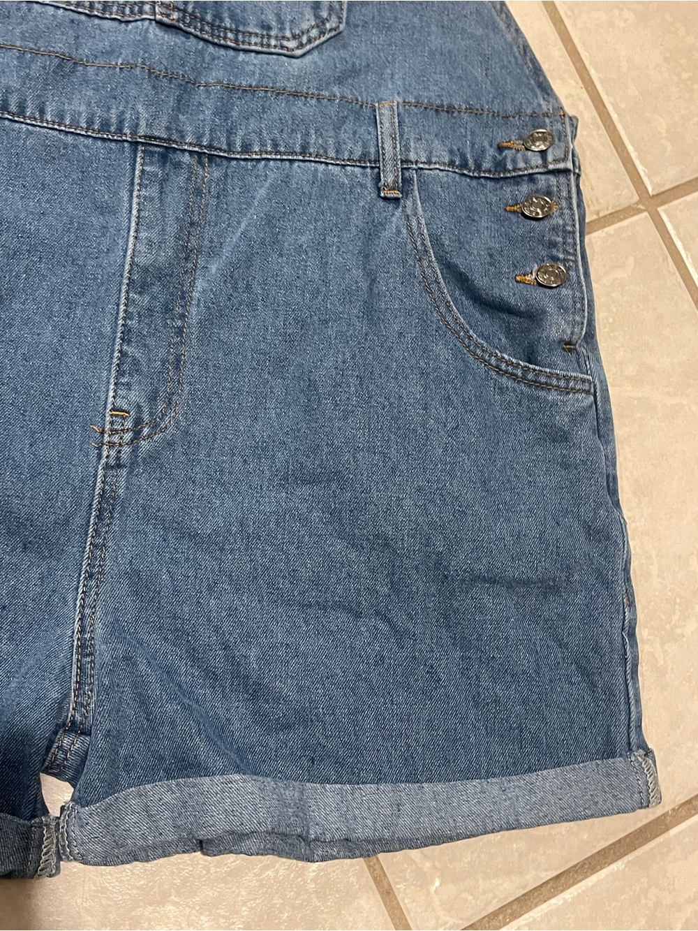 Women’s Casual Denim Overall Shorts Jeggings - Blue Large - Picture 4 of 7